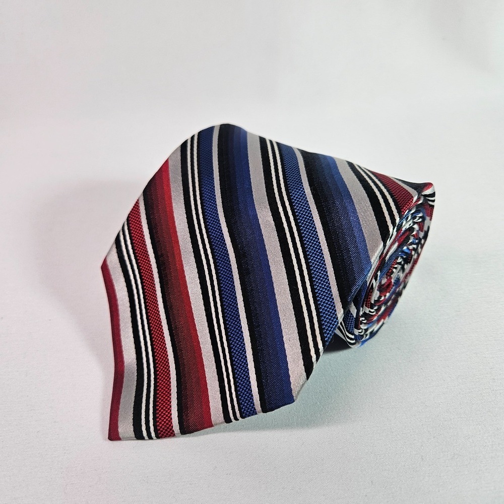 Stafford 100%‎ Silk Hand Made Men Tie Red Blue Stripes 4" x 60"